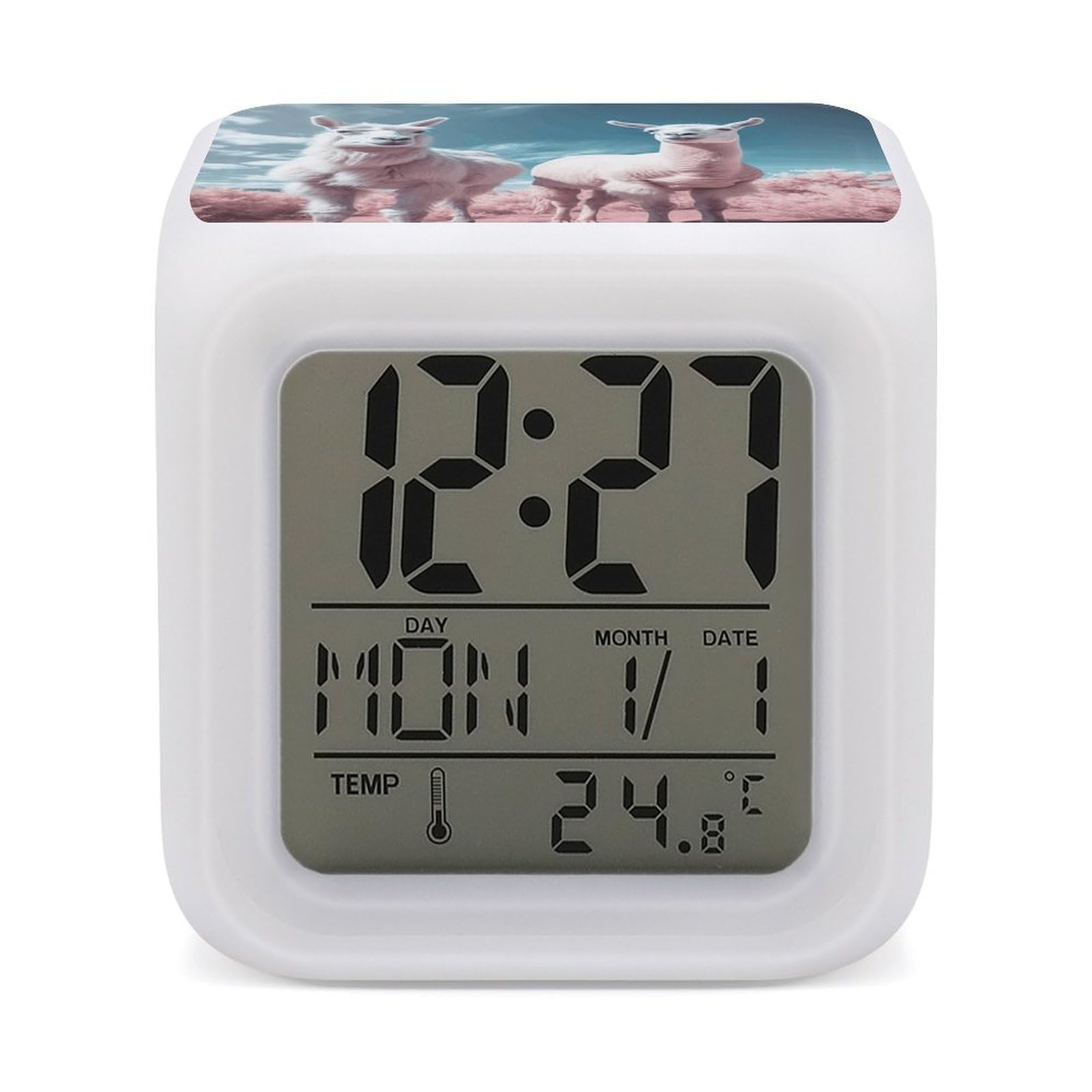 JTREHY 7 Color Changing LED Digital Alarm Clock,Alpacas Together Printed Wake-up Clock with Temperature Display Home Decoration Alarm Clock for Bedroom Office