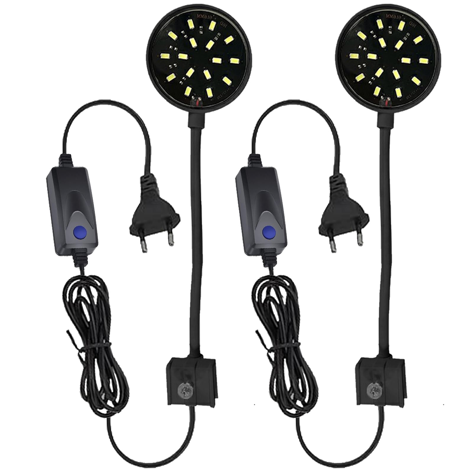 2 unidades de tanque de peces con carcasa negra, pequeña luz de clip de 7 W, iluminación LED de alto brillo, luz de agua para acuario, luz complementaria, clip transparente, luz blanca para tanque de