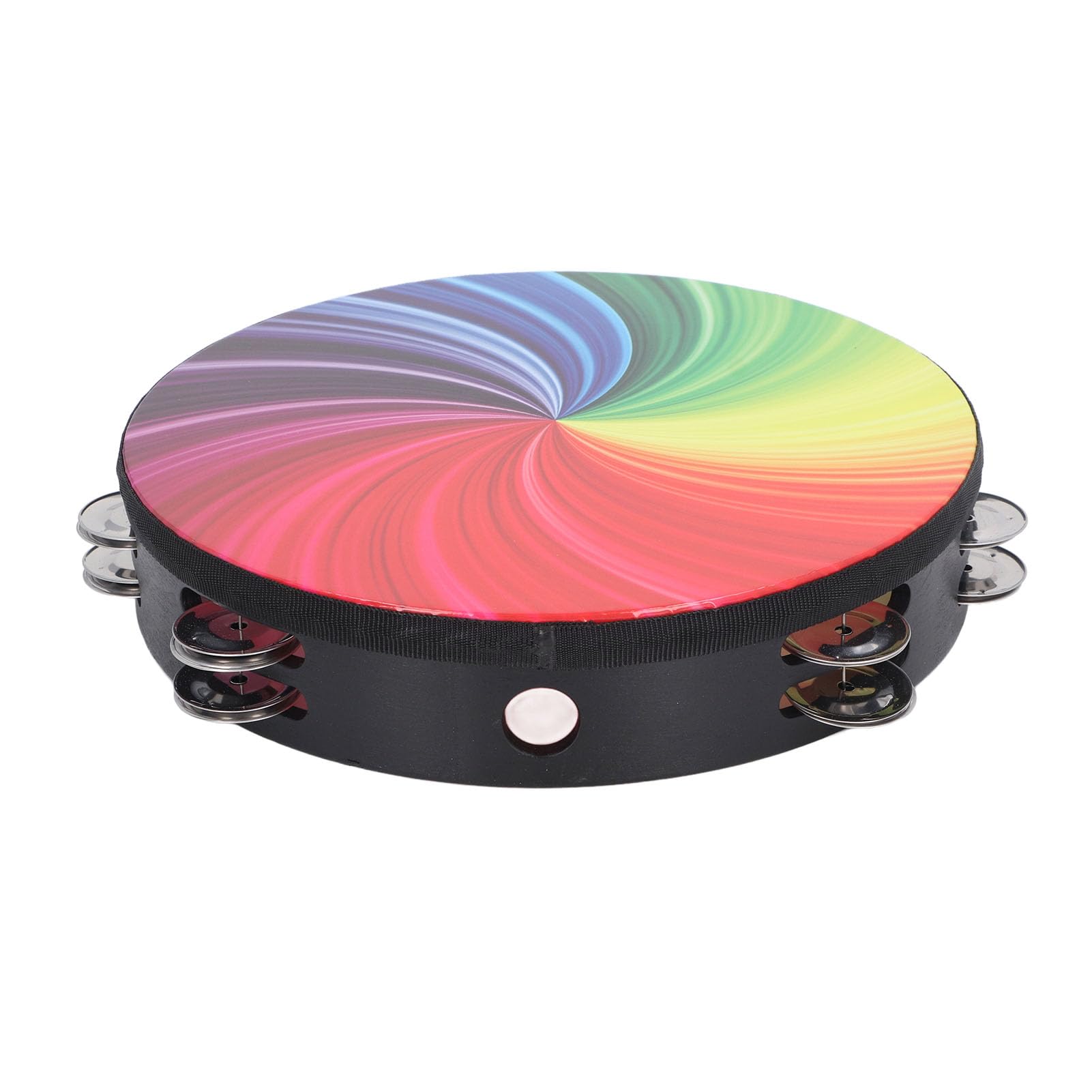 Colorful Hand Tambourine, 10 Inch Double Layer Bell Piece, Solid Wood and PET Material, sturdy and Crisp Sound, for Church Concert Live Performance Karaoke Birthday Party