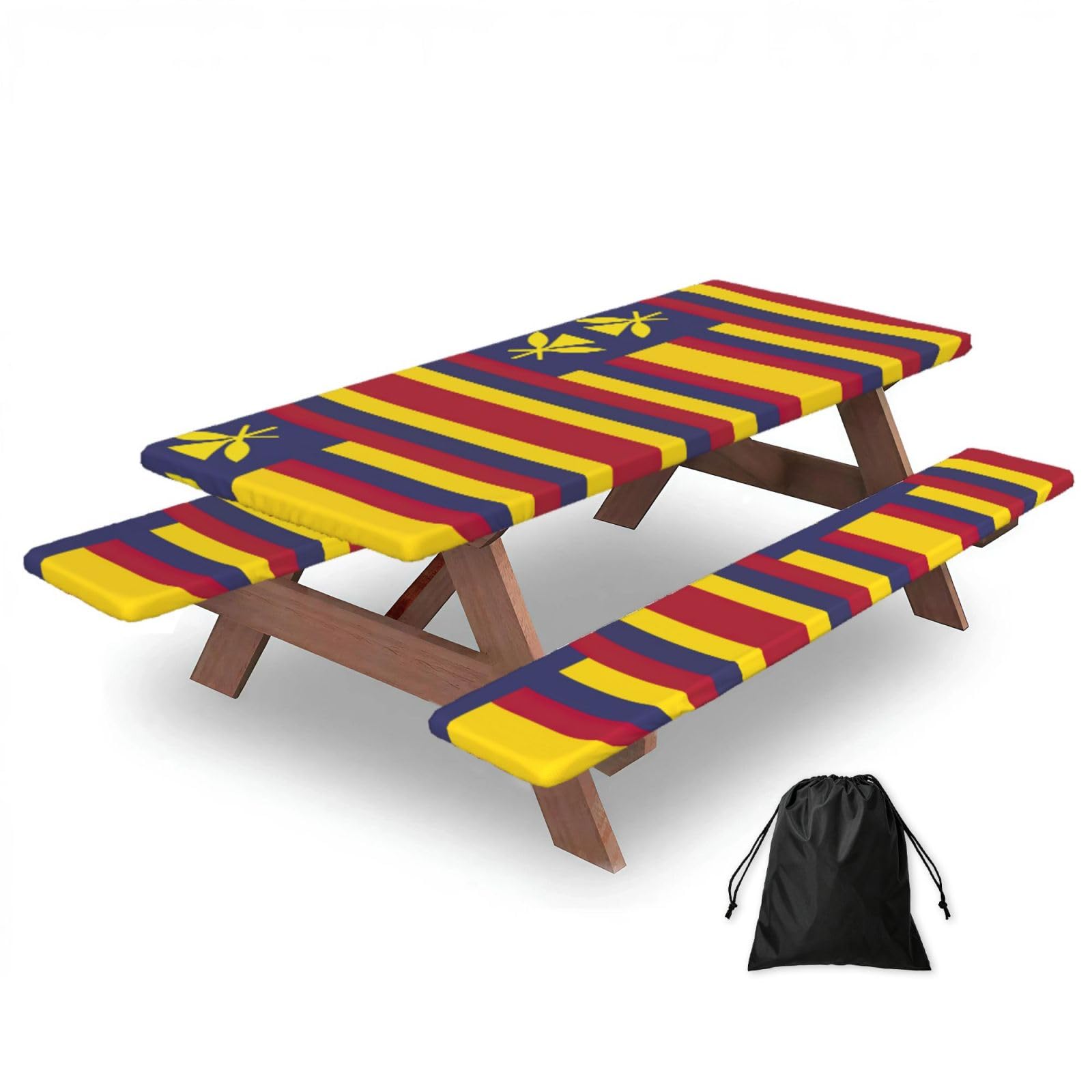 Yqxwjl Black Flag Of The Kingdom Of Hawaii Print Camping Essentials Waterproof Camping Table And Bench Cover With Drawstring Bag 183 Cm