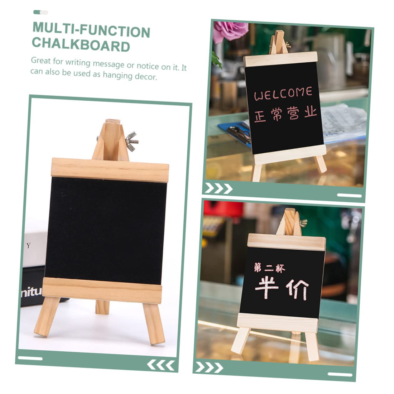 Ciieeo 1set Desktop Chalkboard Sign Multi Functional Message Board with Solid Base Chalk Board for Home Office Cafe Restaurant and Party Decoration 2pcs