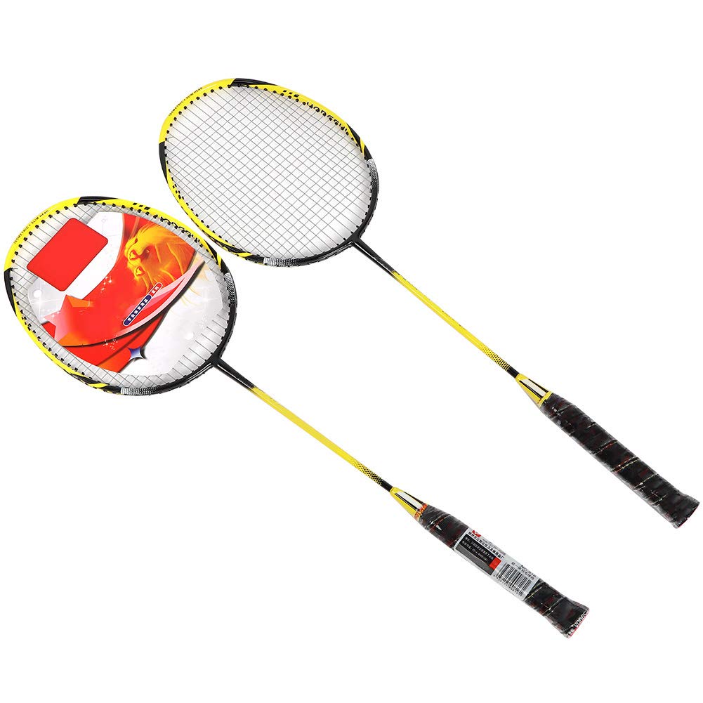 Par de Raquetas de Bádminton de Aleación de Aluminio Duraderas con Agarre de Esponja para Diversión Familiar y Profesores Amarillo Negro 26,4 Pulgadas