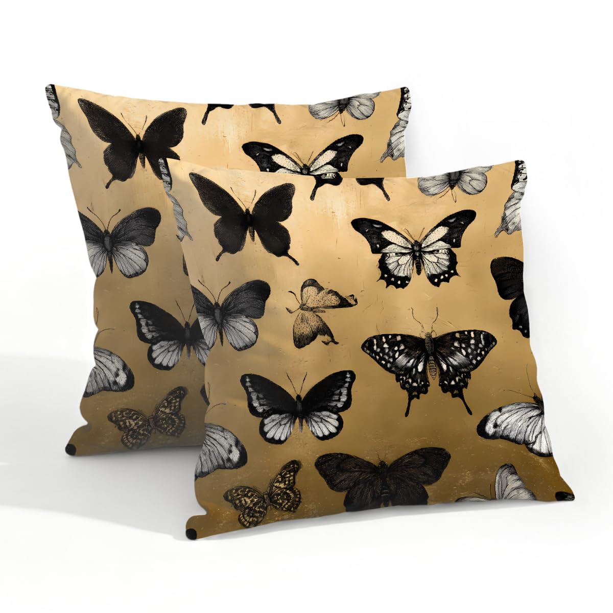 Outdoor Pillow Covers Waterproof Pillowcases 20x20in Set of 2 Black Butterfly On Viintage Decorative Throw Cushion Case for Couch Sofa Garden Patio Furniture