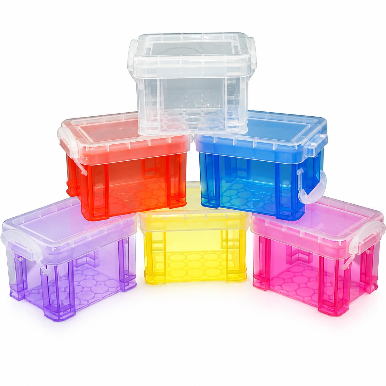 Mnixy 6 Pack Mini Plastic Storage Containers with Lids, Clear Stackable PP Organiser Cases, 8.5 x 6.5 x 5 cm, Small Parts Storage for Beads, Jewellery, Screws, Crafts