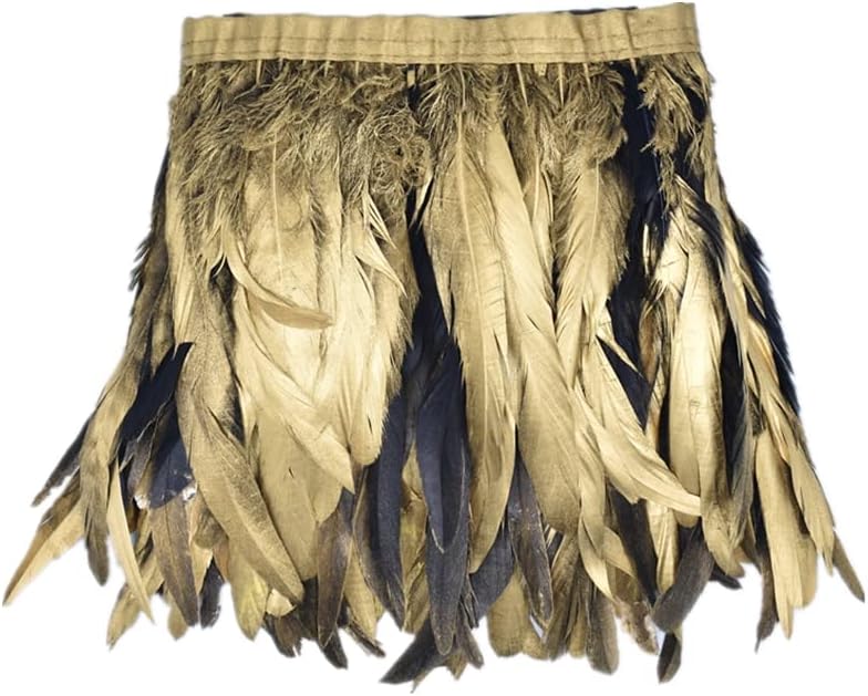 Zamihalaa - 2Meters Spray Gold Rooster Tail Coque Feather Trim Fringe Skirt Ribbon Tape Pheasant Feathers for Crafts Plume Decoration Plumas - 25-30CM 10-12inch
