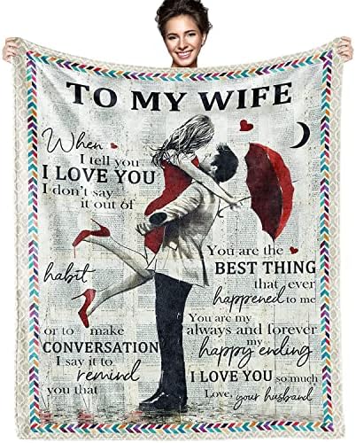 Gifts for Wife from Husband to My Wife Blanket, Personalized Throw Female Birthday Gifts, Romantic Gifts Birthday Christmas Valentine's Mother's Day Healing Bed Blanket (Grey-To Wife-130*150)