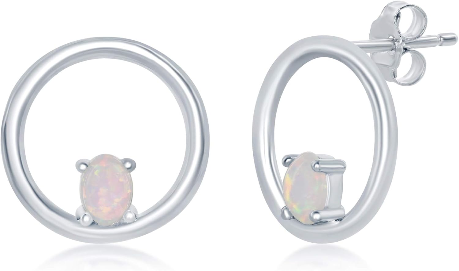 Created White Opal Circle of Life Silver/14k Rose Gold Sterling Silver Stud Earrings Jewelry for Women or Teens