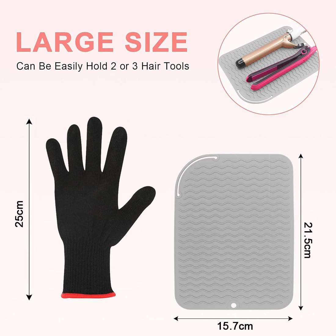 2 Pcs Gants Contre La Chaleur De Protection et 1 Coussin Anti-brûlure, Gant de Coiffure,Gant de Protection,Gants Coiffure Anti Chaleur,Professionnels Gants Anti Chaleur pour Coiffure