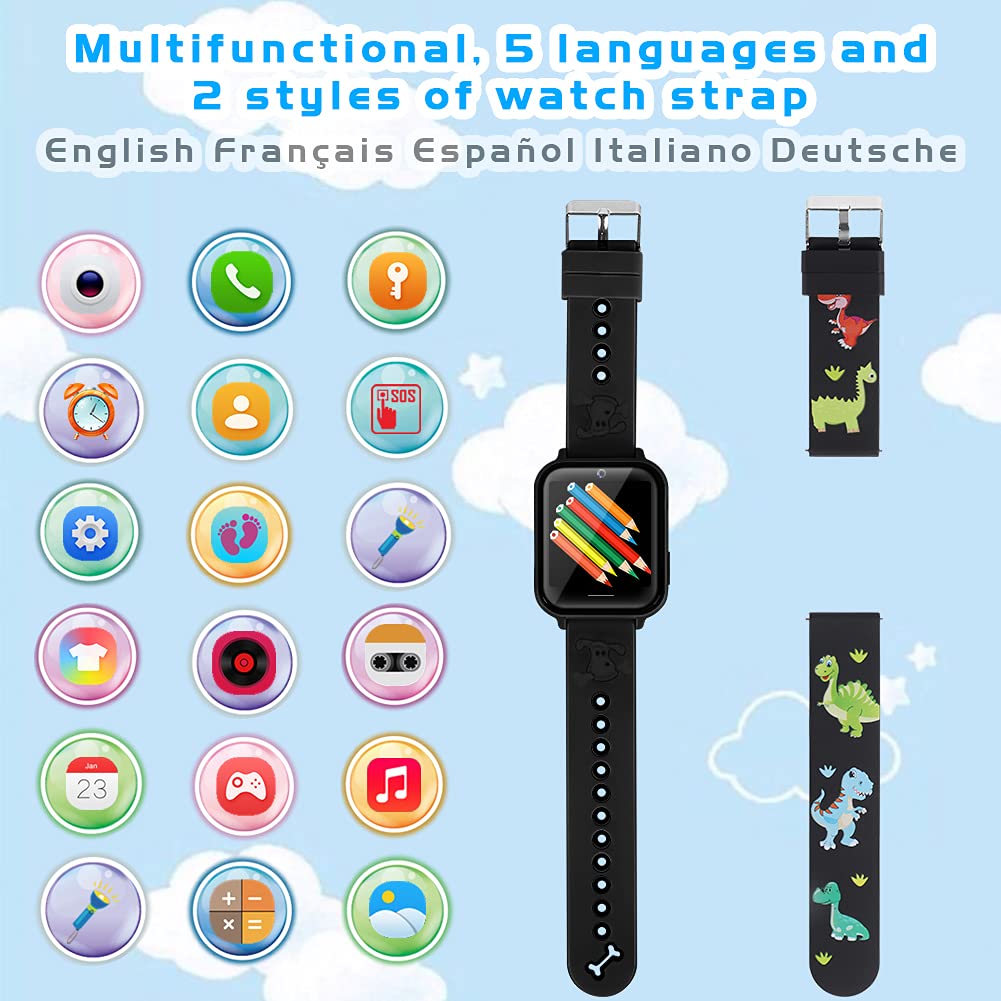 OKYUK Enfants Smartwatch Lecteur Mp3 Montre De Musique Téléphone avec Alarme De Caméra Sos Caméra Appel Bidirectionnel Montre-Bracelet De Sport pour 3-14 Garçons Filles Cadeaux d'anniversaire