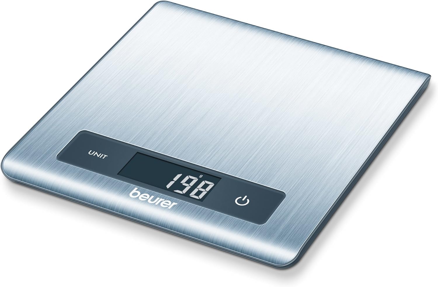 Beurer KS51 - Balanza de cocina ultra plana (1,5 cm), 5 kg/1 gr, pesa líquidos, color plata