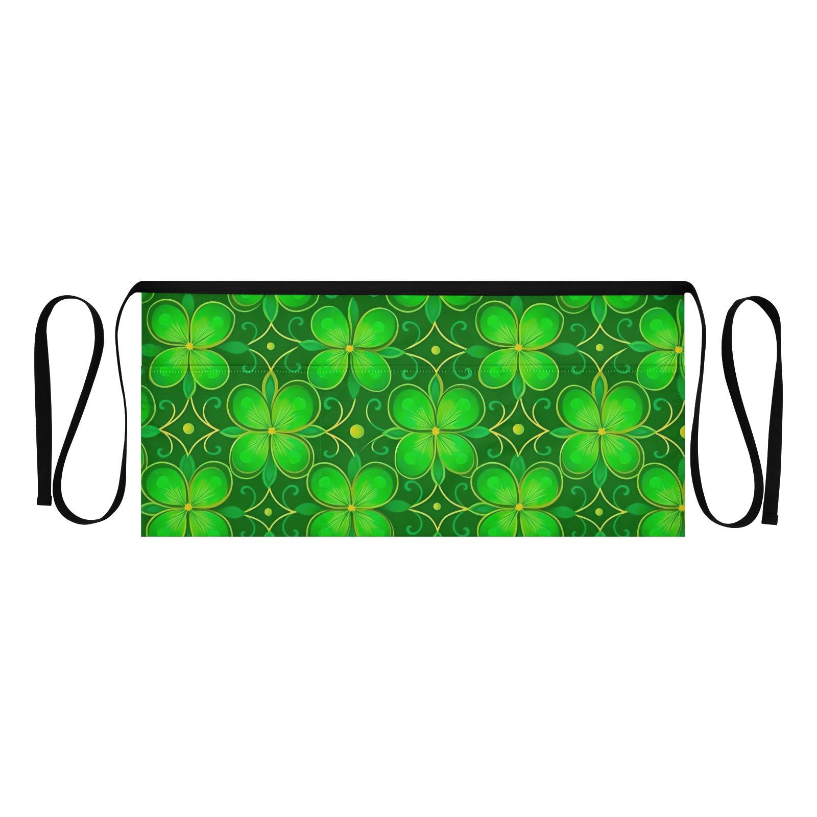 Emelivor Green Leaf Shamrocks Stptrick Day Server Aprons with 3 Pockets Garden Apron for Men Women 11.8 Inch