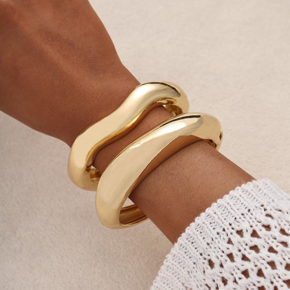 Chunky Gold Bangle Bracelets for Women Trendy Stack Cuff Bracelet Irregular Statement Fashion Minimalist Jewelry Gift Accessories - Image 2