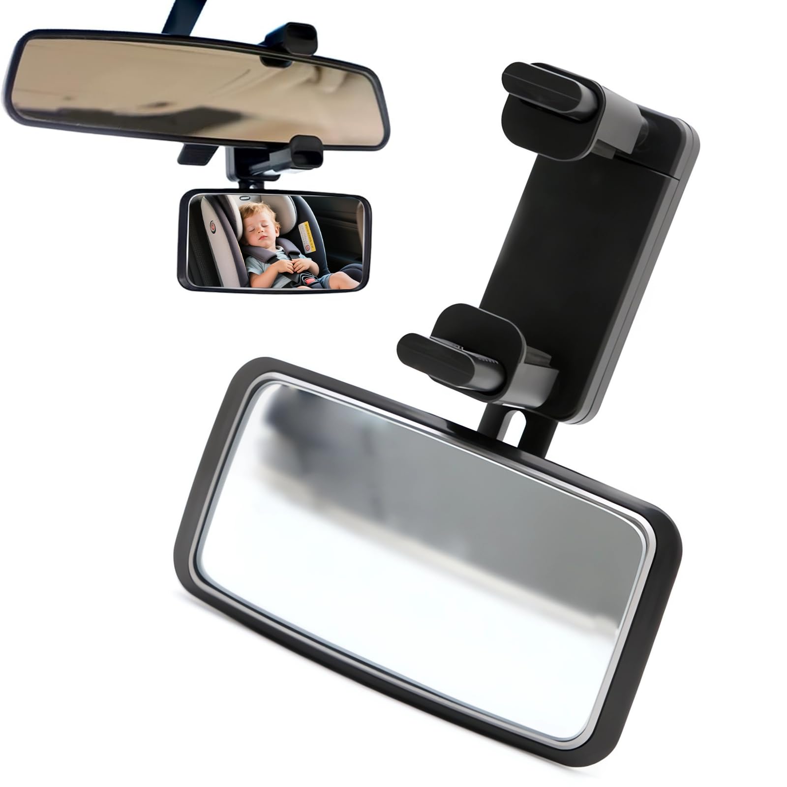 Espejo Retrovisor Bebe Coche 360° Ajustable Espejo Silla Coche Con Base De Clip Y Superficie Convexa Retrovisor Bebe Para Todo Tipo De VehíCulos (13x6 cm)