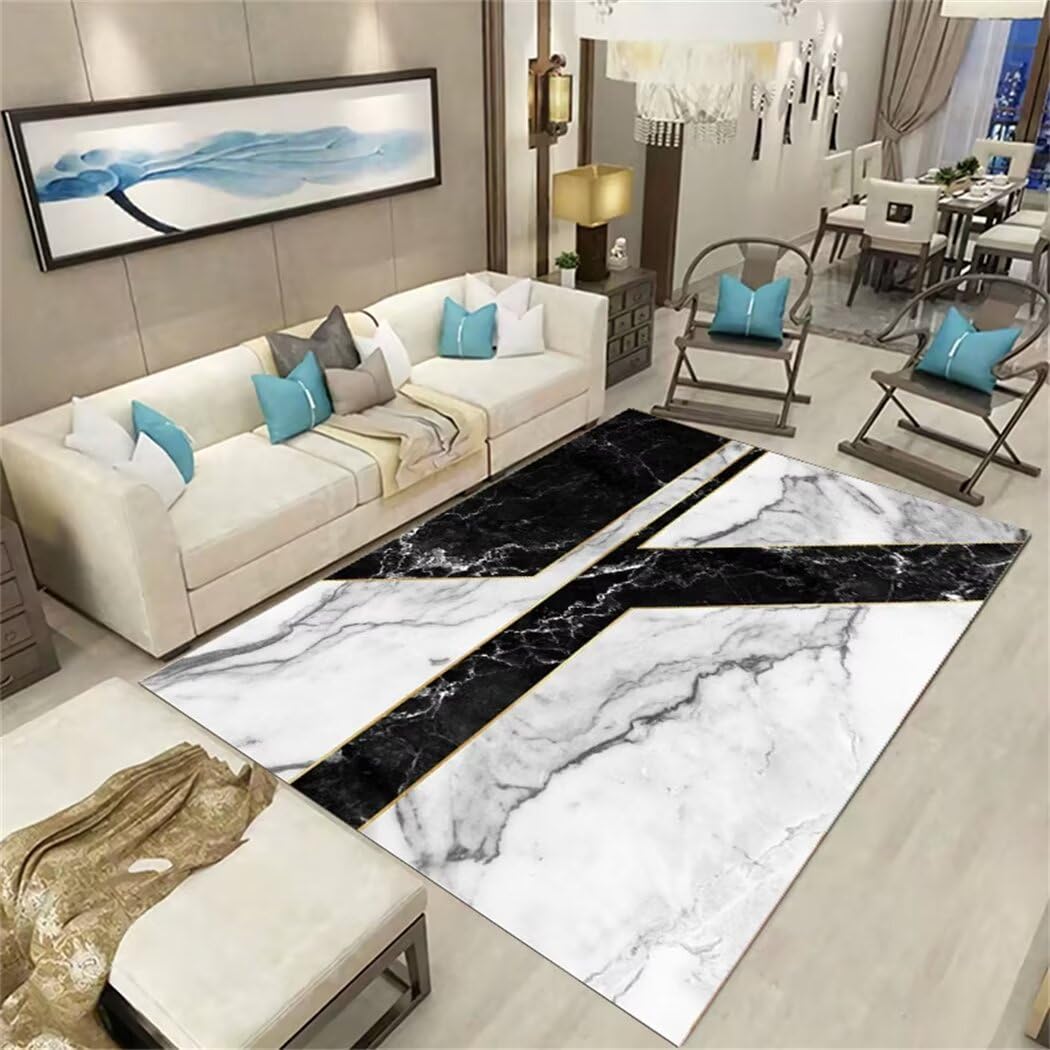 Tapis effet marbre gris moderne rectangulaire pour salon chic