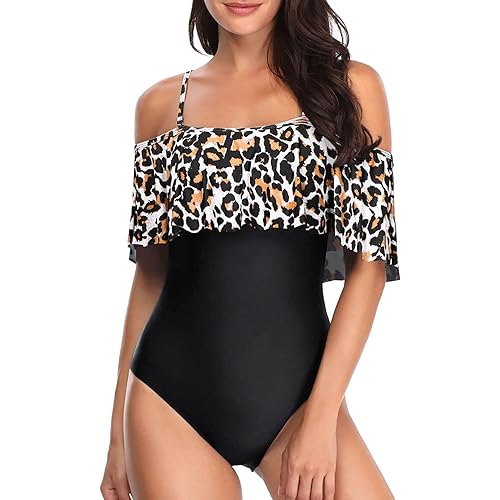 Tempt Me Women's One Piece Swimsuit Vintage Off Shoulder Ruffled Bathing Suits