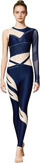 Shinsto Women Rhinestone Gymnastics Leotard Unitard Full Length One Piece Figure Ice Skating Jumpsuit