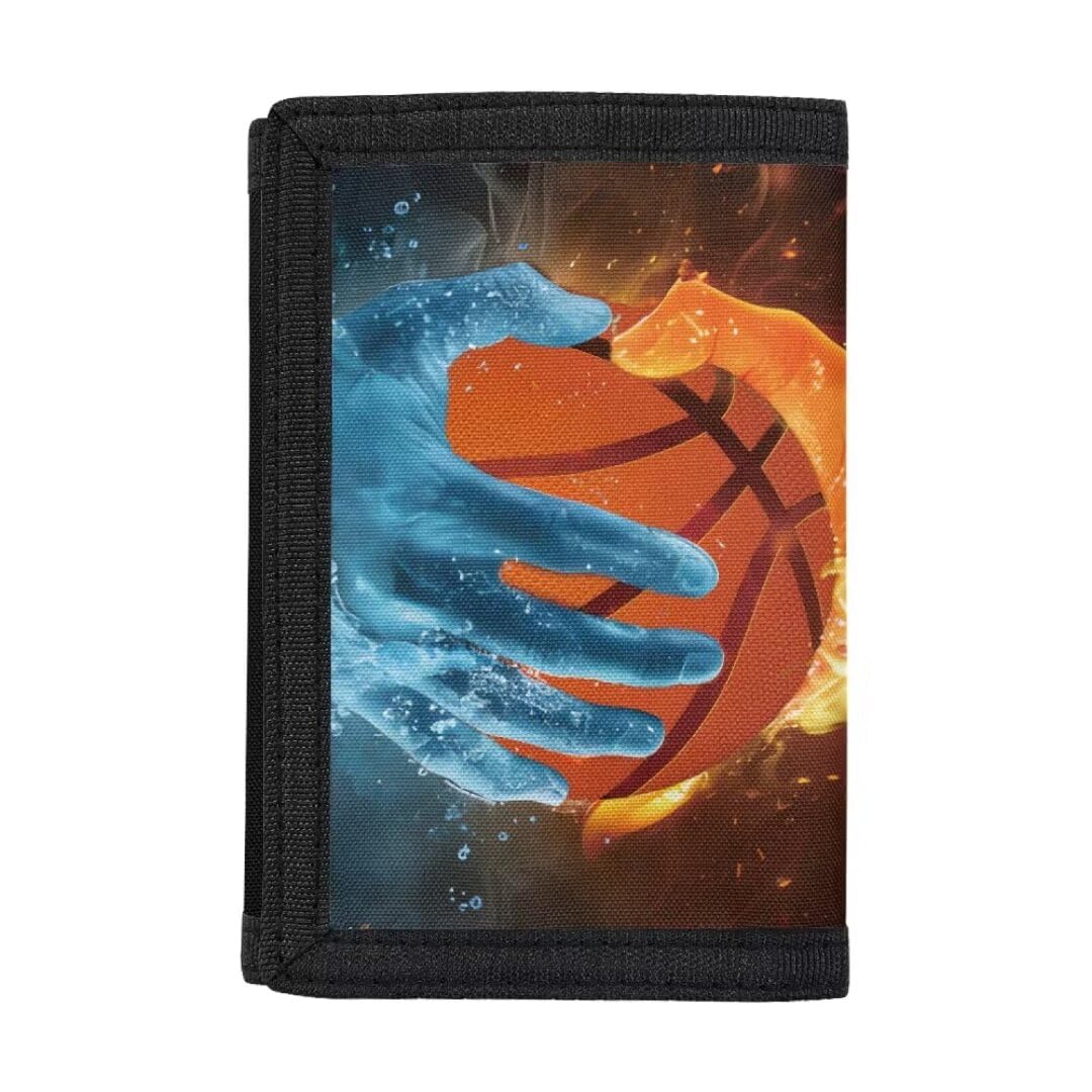 Tiasarato Novelty Wallet for Boys Water Fire Hands Basktball Credit Card Clutch Wallets for Kids 4-16 Teens Youth Wallets