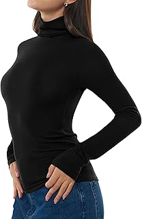 Women's Turtleneck Long Sleeve Merino Wool Blend Shirts Fitted Going Out...