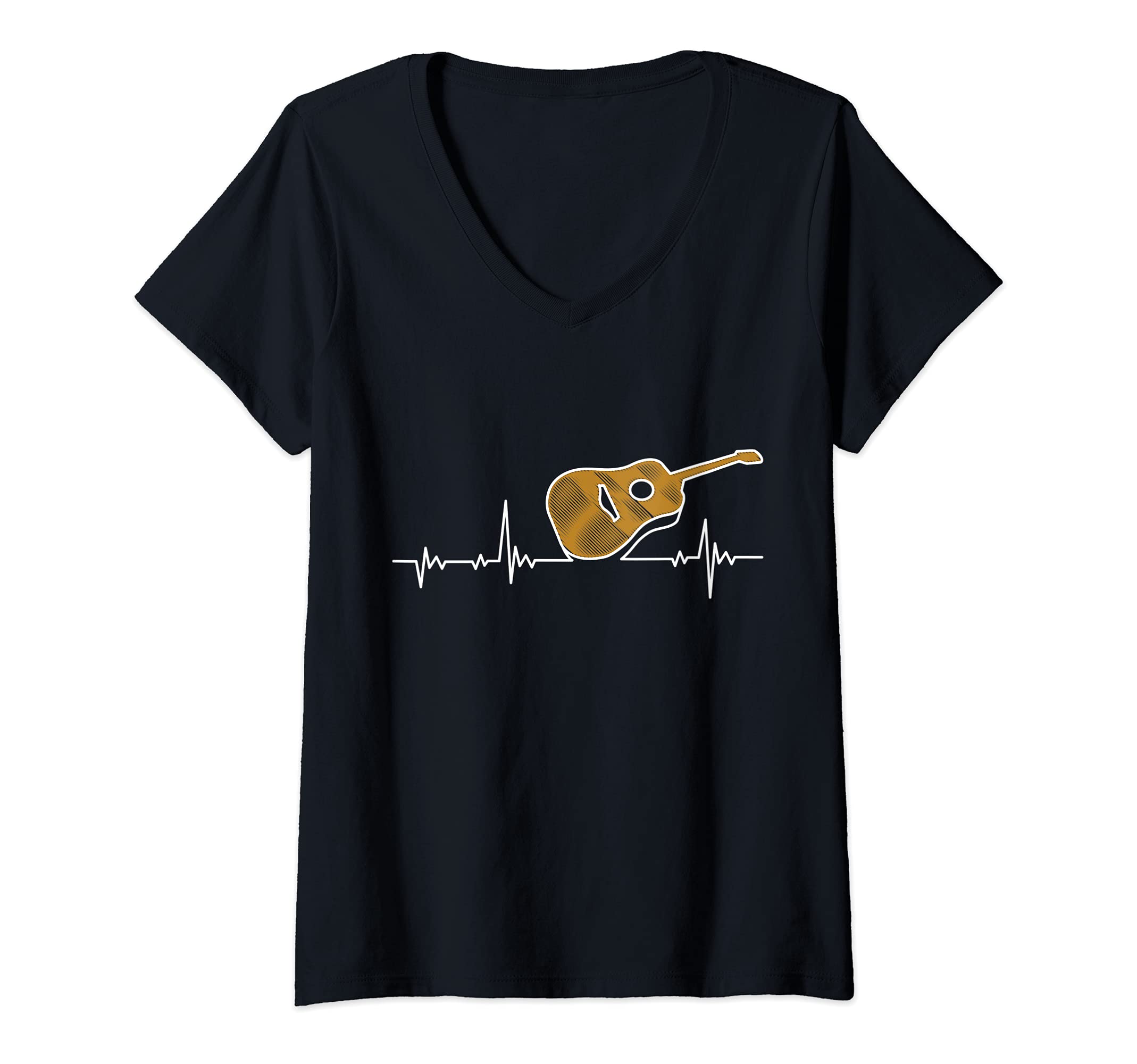 Womens Guitar Sheet Music Heartbeat - Guitarist V-Neck T-Shirt, Black