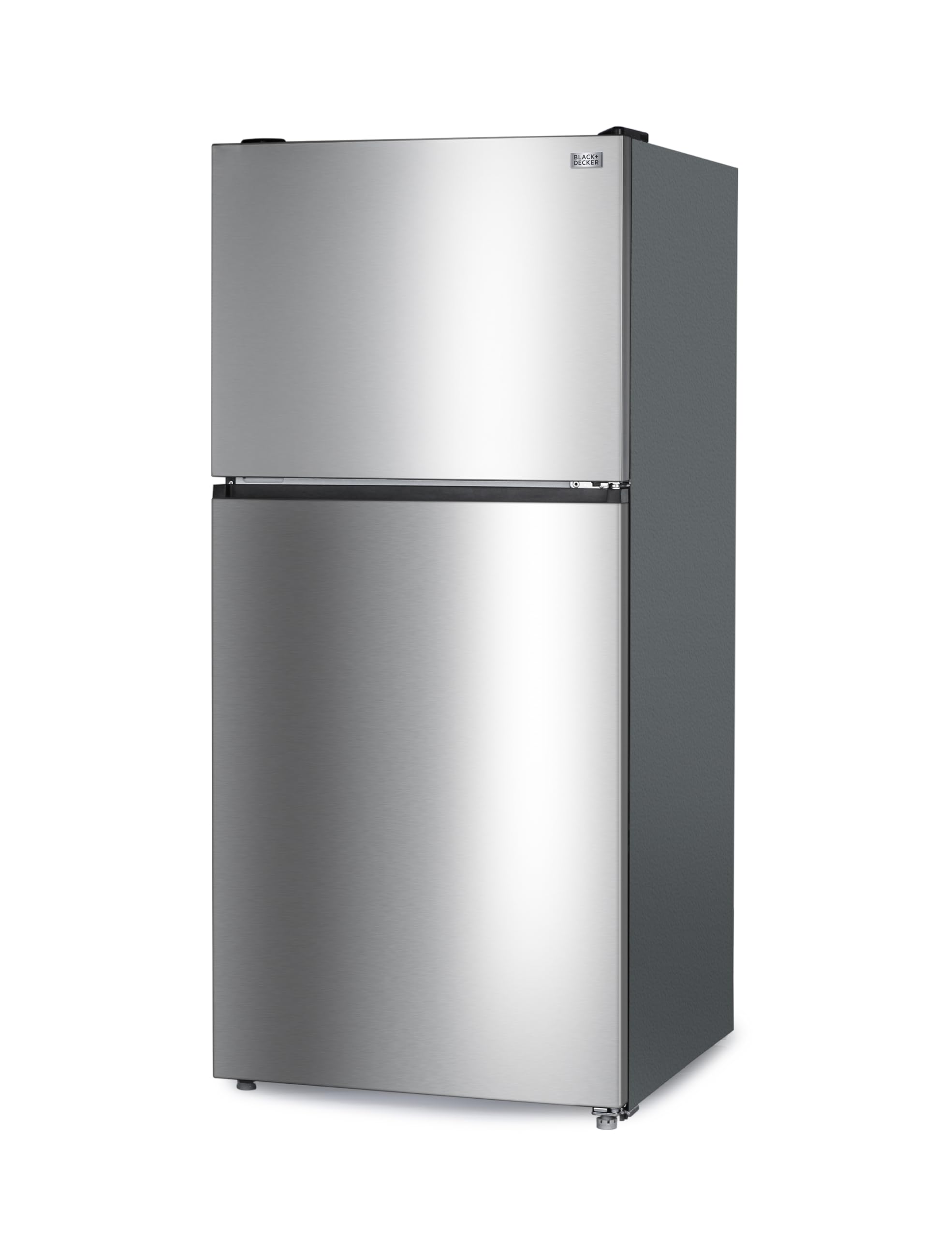 BLACK+DECKER 20.1 Cu. Ft. Top Mount Refrigerator with Freezer, 2 Door Refrigerator with Top Freezer and Adjustable Temperature Control, Full Size Kitchen Refrigerator, BR2010JS, Stainless Look on Fridge.com
