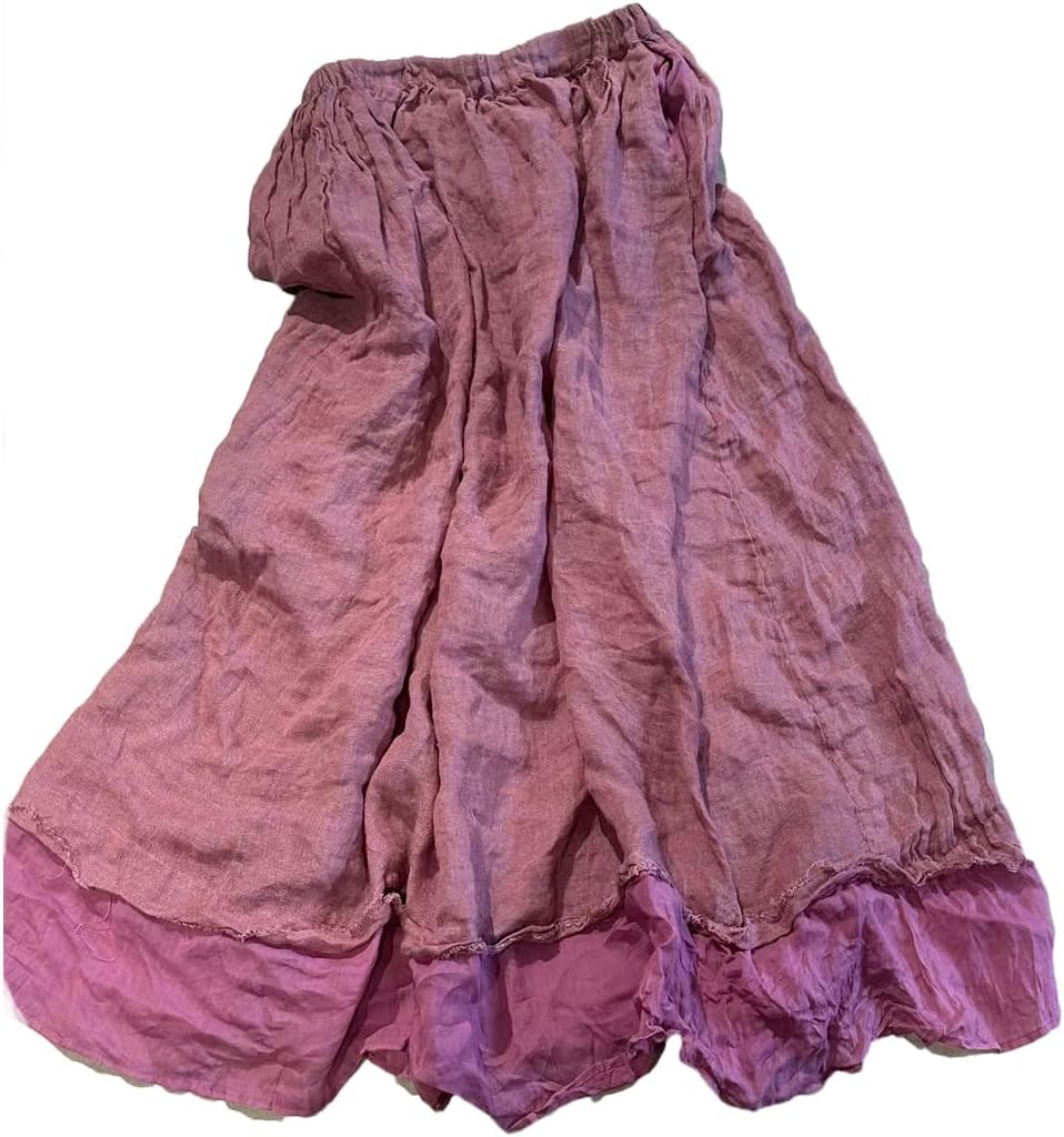 NFYM Women Long Linen Bohemian Style Patchwork Layer Distressed Hem Maxi Skirt