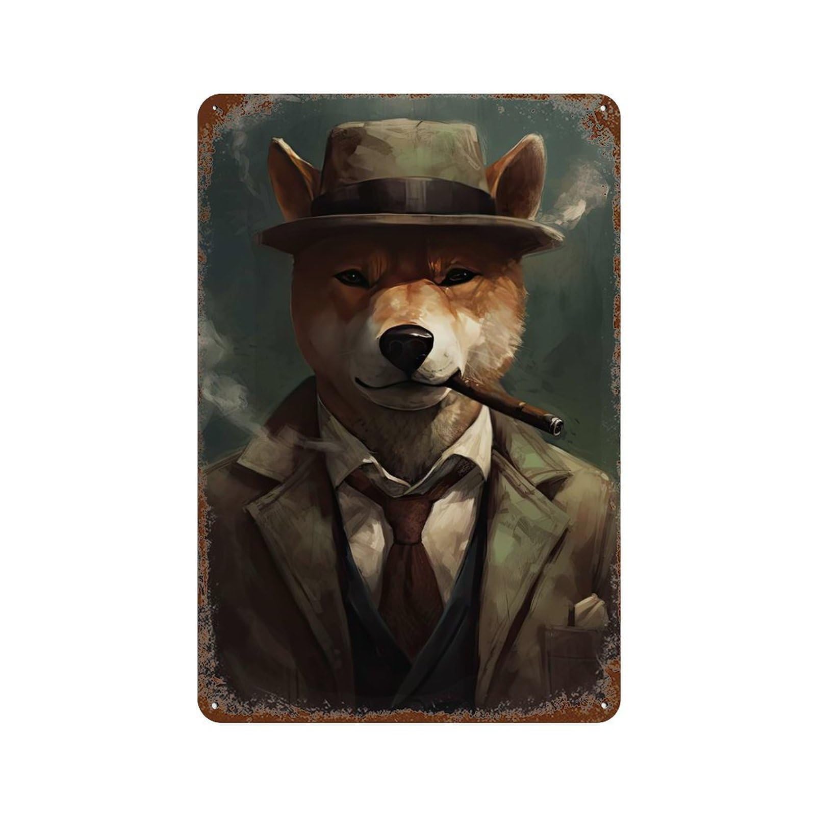 Shiba Inu The Gangster Vintage Metal Tin Sign 11.8"x7.9", for Garage, Bar And Workshop Decor, Novelty Wall Decor