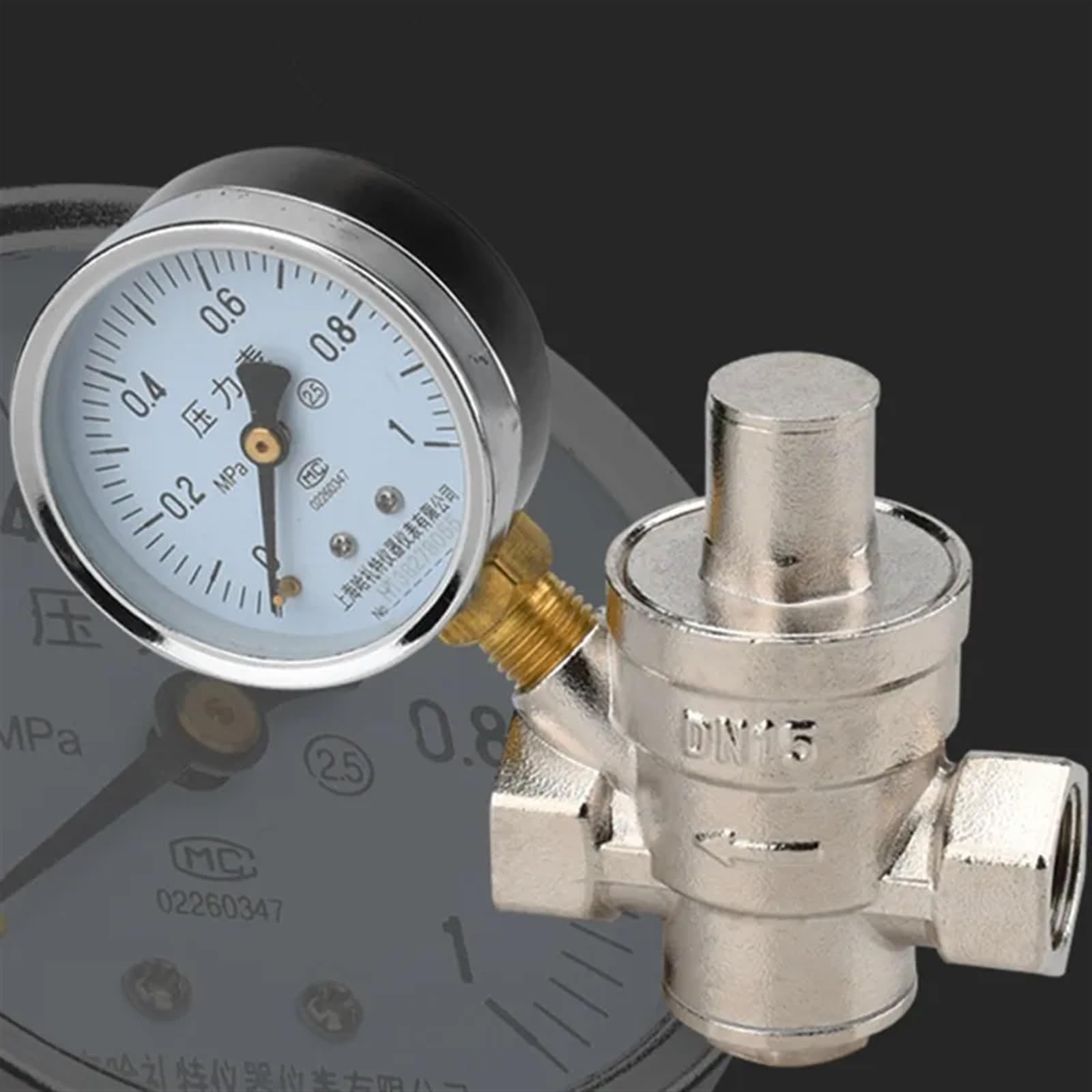 Válvula Reductora de presión, 1 válvula Reductora de presión Agua Hembra Varios tamaños(1/2" with Gauge)