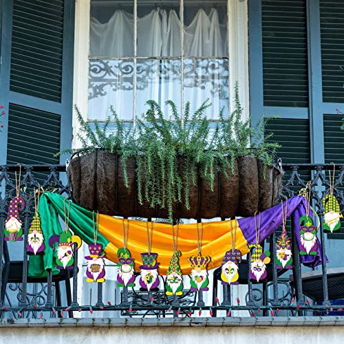 36 Pcs Mardi Gras Wooden Gnome Ornaments Wood Mardi Gras Gnome Hanging Ornaments For Tree Purple Yellow Green Gnome Wooden Ornament For Carnival Holiday Party Favors (Gnome) #TOP5