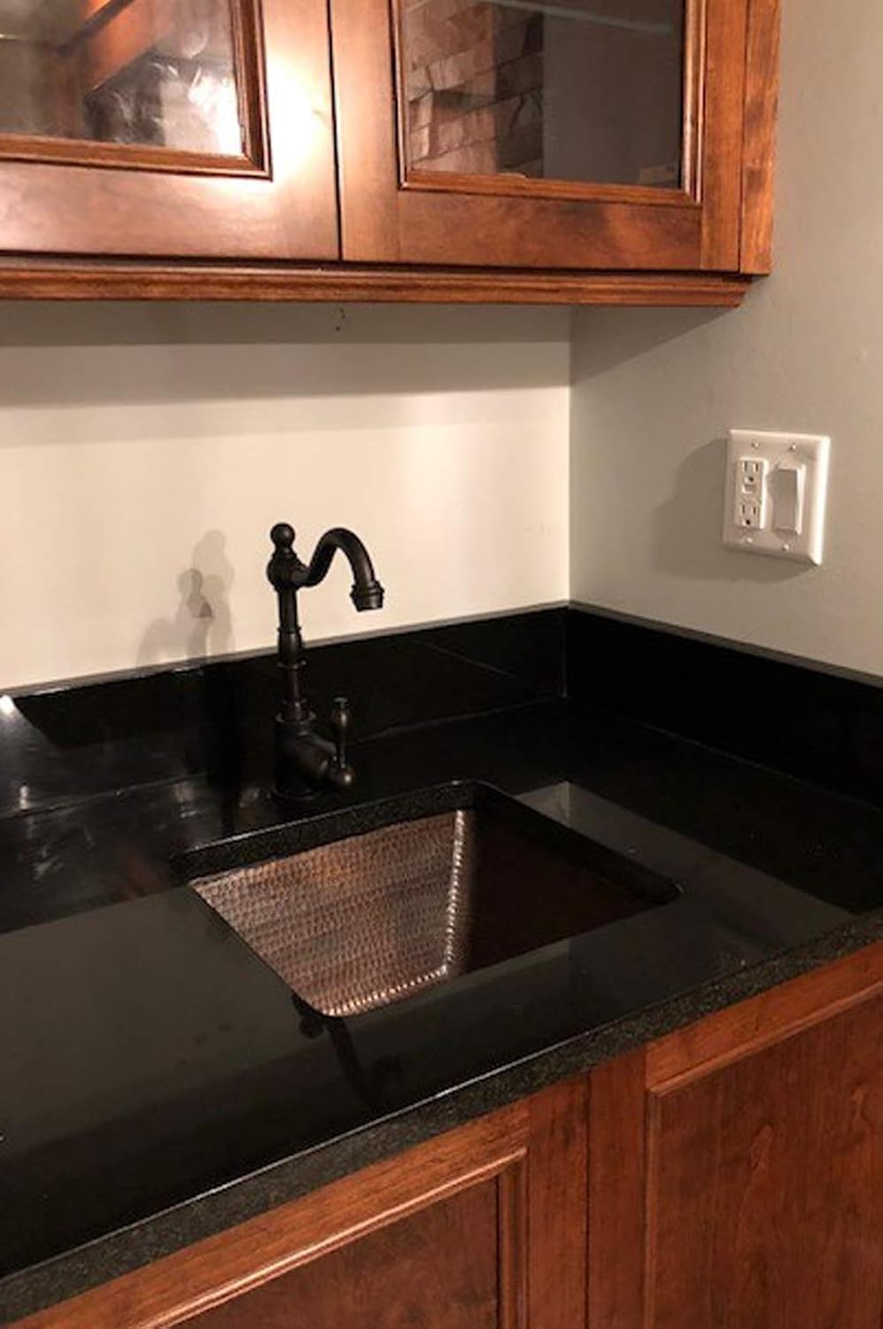 Premier Copper Products BS15DB3 15-Inch Universal Square Hammered Copper Sink With 3.5-Inch Drain Size, Oil Rubbed Bronze