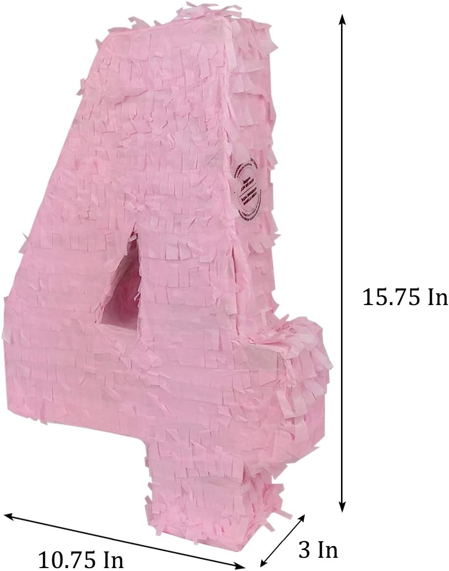 Aurabeam Small Light Pink Tissue Paper Number Mexican Pinata for Baby Girl Toddler Birthday Gender Theme Graduation Carnival Fiesta Party Photo Shoot Decoration (4, Pink)