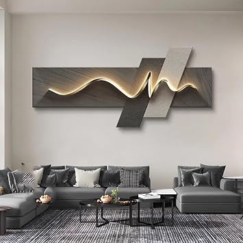 Led Wall Art Decor, Modern Home Decor, Wall Art Hanging with Light, Living Room Wall Decor, Wall Art for Living Room Bedroom Office DiningD,Medium