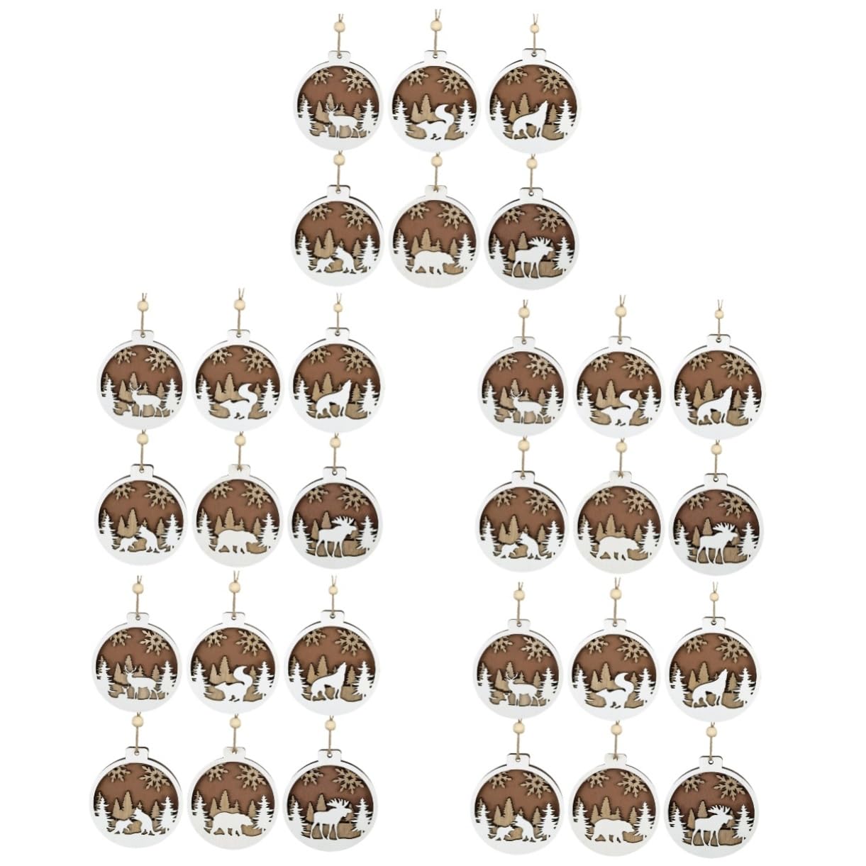 Ornements animaux sculptés pour sapin de Noël Mobestech en bois artisanal - Lot de 30 pièces