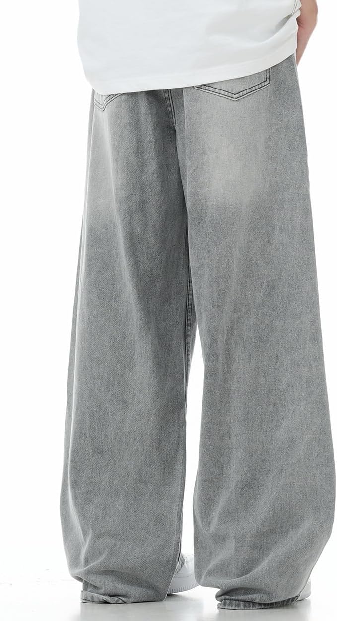 Wide Leg Jeans Men Y2k Baggy Hip Hop Grey Jeans Casual Loose Fit Skater Denim Pants Vintage Oversized Pants Streetwear - Image 5