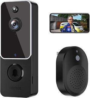 SHARKPOP Doorbell Camera Wireless, WiFi Video Doorbell with Free Ring Chime, Indoor/Outdoor Surveillance Human Detection, 2-Way Audio, Night Vision, Cloud Storage, Battery Powered, Live View