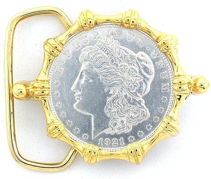 Gold Color REAL 1921 Morgan Silver Dollar Belt Buckle EPBB155