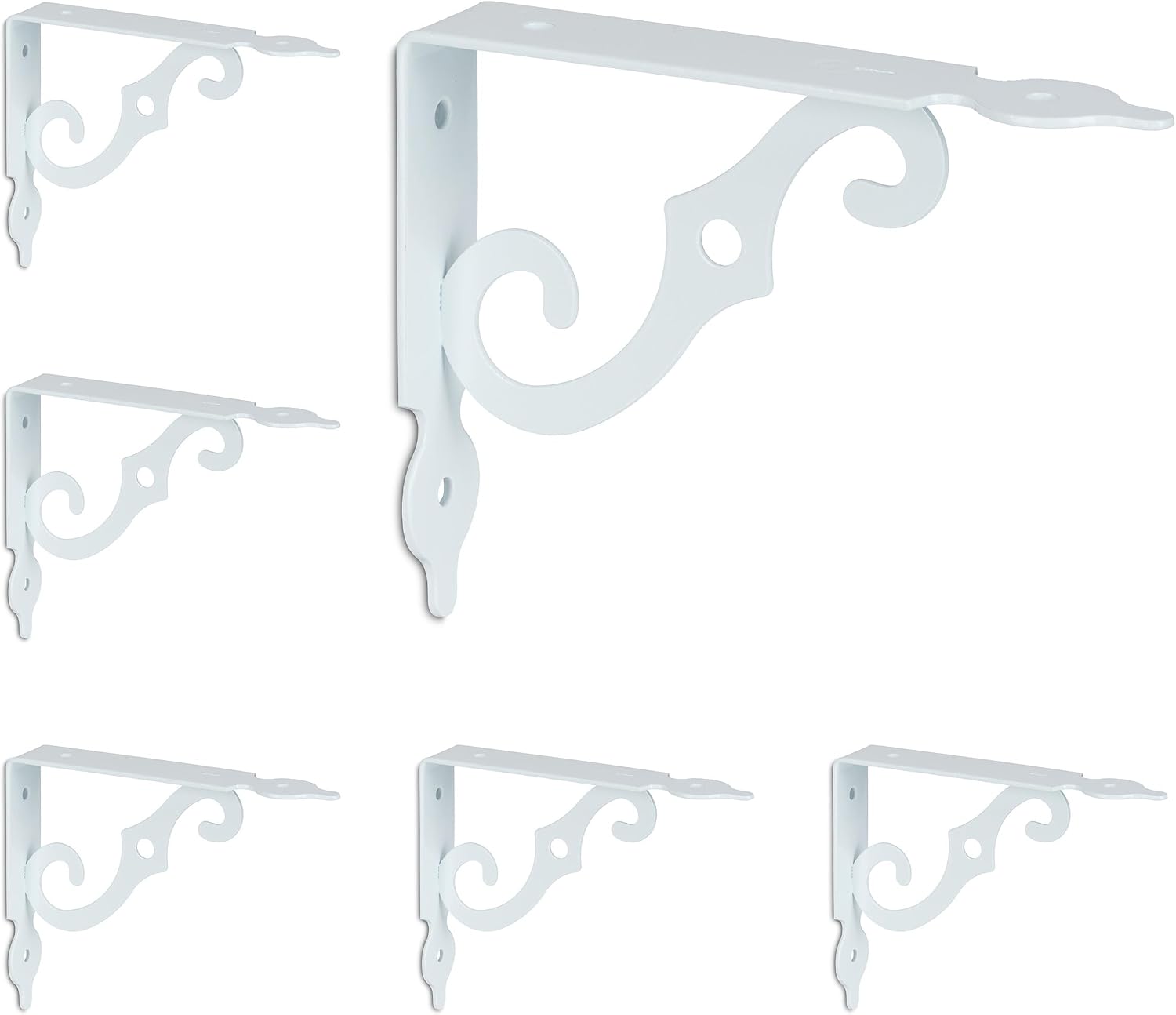 Relaxdays Shelf Brackets, Set of 6, Shelf Brackets for The Wall, Metal, Decorative, Shelf Brackets HBT: 11 x 2.5 x 14 cm, White