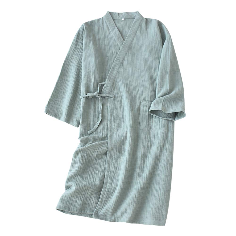 FEOYA Kimono Algodón Rizo Mujer Verano Albornoz de Color Sólido Bata de Baño Yukata de Crespón Japonés Pijama Delgado Ropa de Dormir