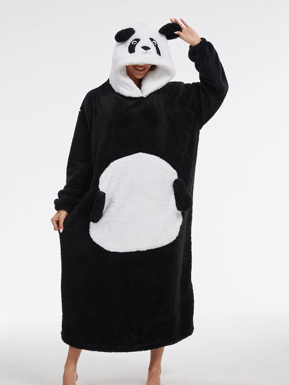 LATH.PIN Oversized Adult Wearable Blanket Hoodie – Long Plush Fleece Pullover Sweatshirt with Cute Animal Hood - Image 3