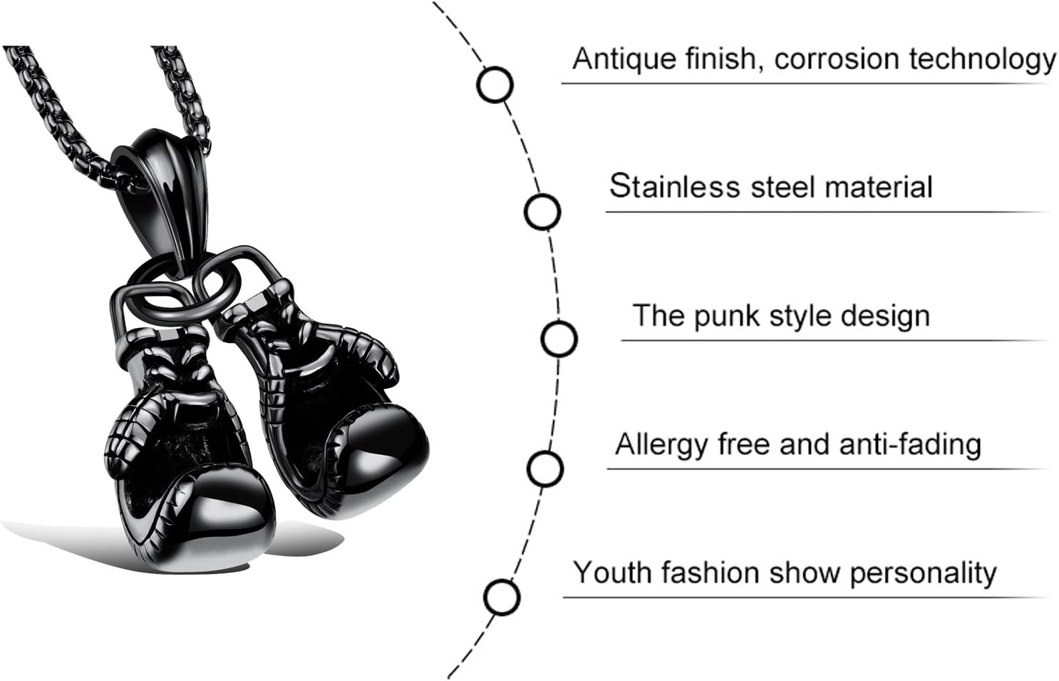 Hamoery Men Punk Stainless Steel Boxing Gloves Chain Pendant Necklace - Image 5