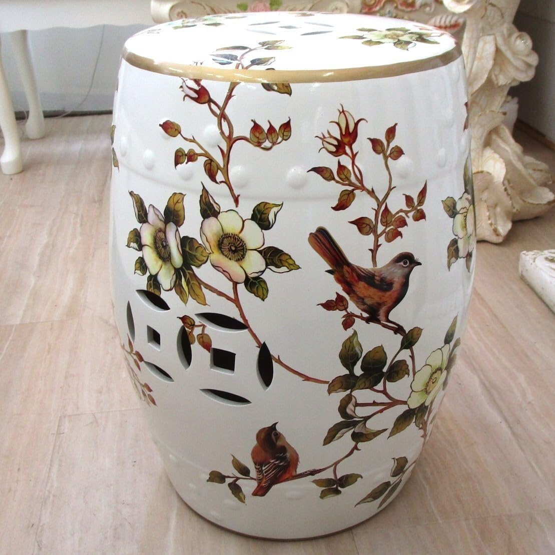 シノワズリ　円柱スツール　陶器製　スツール　花台　イス　ペイント　北欧　椅子 シノワズリ 円柱スツール 陶器製 スツール 花台 イス ペイント 北欧