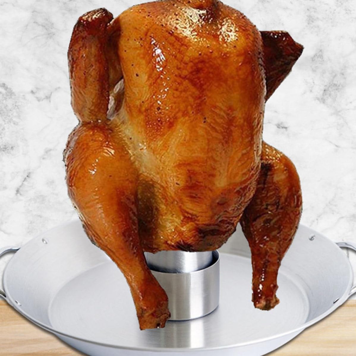 Soporte para Asar Pollo de Acero Inoxidable Diseño de Mango, Multiusos para Barbacoa y Horno, Adecuado para Parrilla y Cocina al Aire Libre