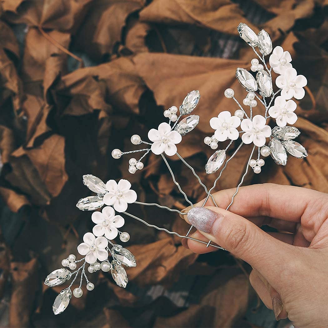 Amazon.com : Unicra Flower Bride Wedding Hair Pins Silver  display picture 2