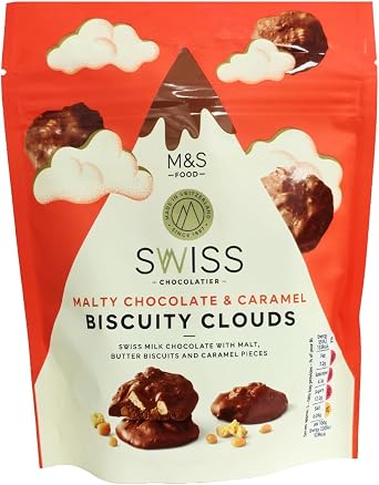 M&S Malty Chocolate and Caramel Biscuity Clouds 140g, Swiss Chocolatier Confection with Butter Biscuits