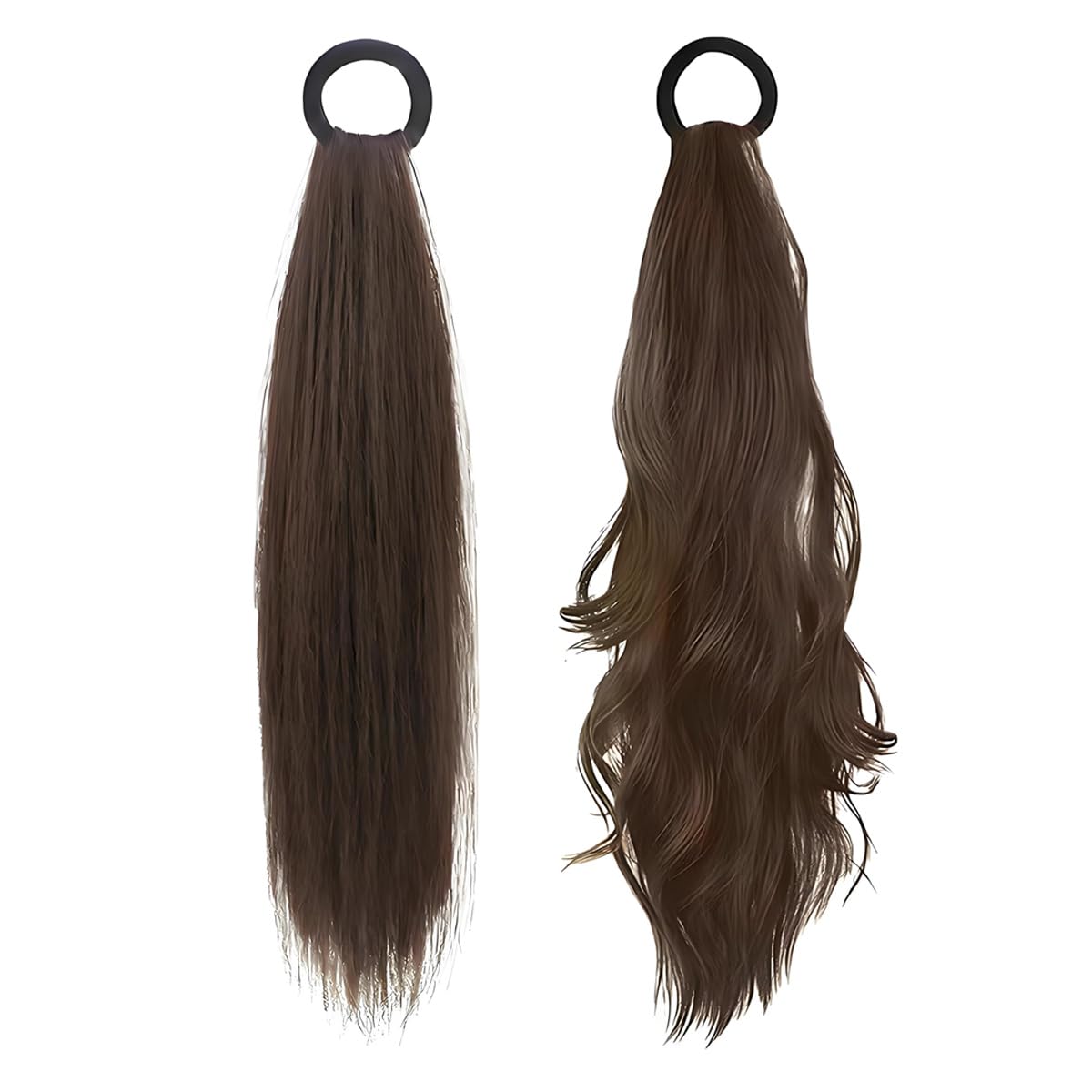 Jetstream 2 Piezas Coleta Postiza, Extensiones Pelo Rizado, Coleta Pelo Natural, Castaño Oscuro, Cabello Liso y Coleta Rizada, Adecuado para Mujeres y Niñas