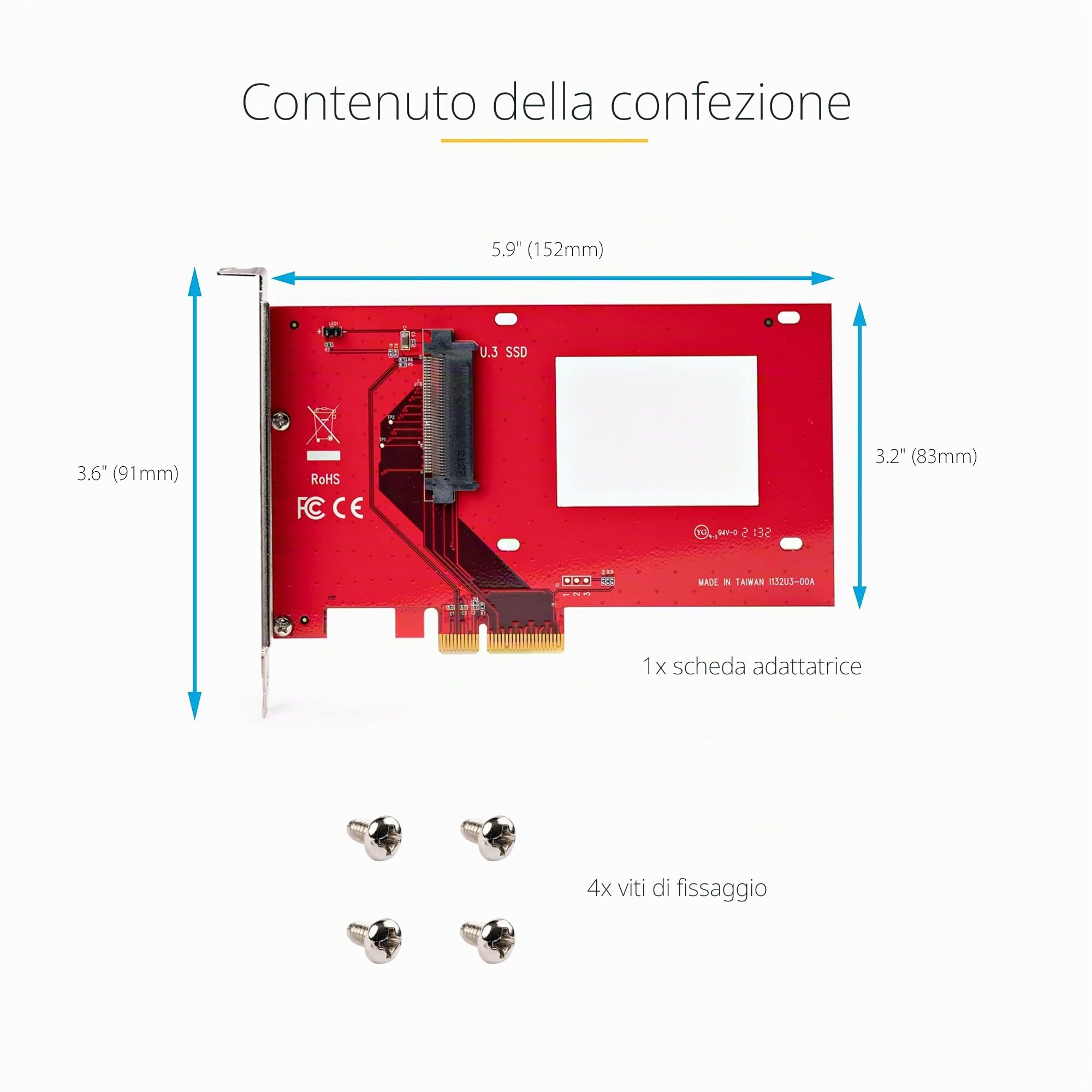 StarTech Adattatore da U.3 a PCIe 4.0 x4 SFF-TA-1001 per SSD NVMe U.3 2,5" | Compatibile con backplane U.3, Ideale per server e workstation, Formato da 2,5 pollici