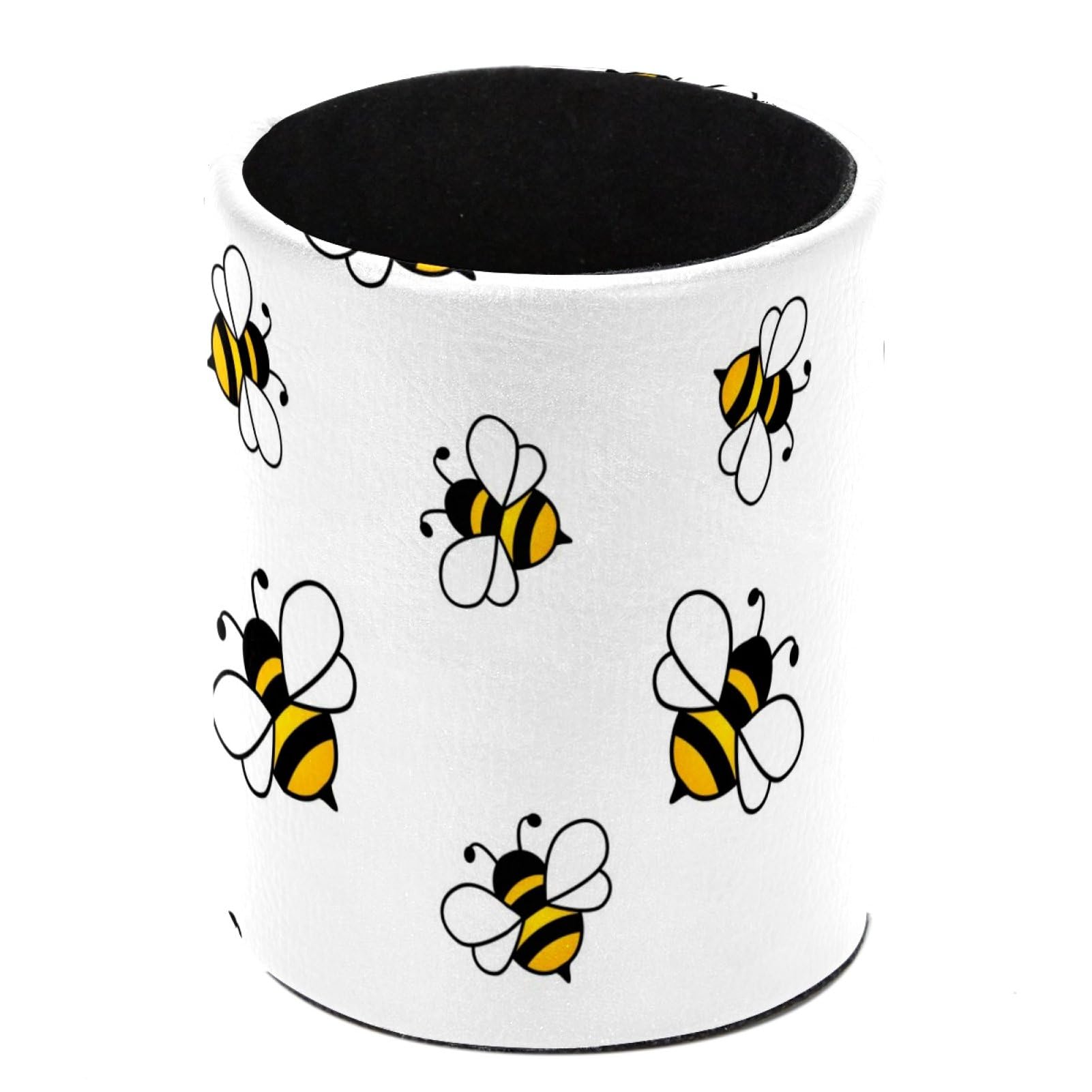 Luoweisi Flying Bees Pen Holder for Desk, Leather Pen Pot, Desk Pencil Holder Round Makeup Organiser Home Office School Suppliers