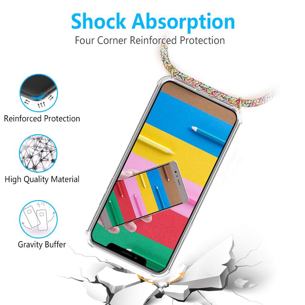 FMPCUON Cover Trasparente con Cordino Compatibile con iPhone 11 PRO 5.8 2019 Caso Custodia Protezione TPU Ultra Sottile Case + Vetro Temperato, Necklace Cordoncino Smartphone Collana Chain Cord