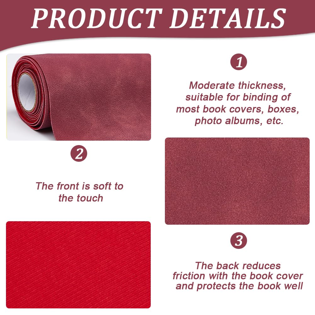 craspire 51 x 11.8 Zoll Buchtuchstoff Wildlederstoffoberfläche Vliesbasis Dunkelrot Für Bücher Bindung Schutzfolie A4 A8 Buchumschlag Album Scrapbooking DIY Buchtuch Buchbindebedarf
