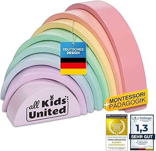 Wooden Rainbow Compact, Arch Bridge Made of Building Blocks, Ideal for On the Go, Stacking Tower Learning Toy Made of Wooden Building Blocks, 8-Piece Building Blocks, Made of Environmentally Friendly,