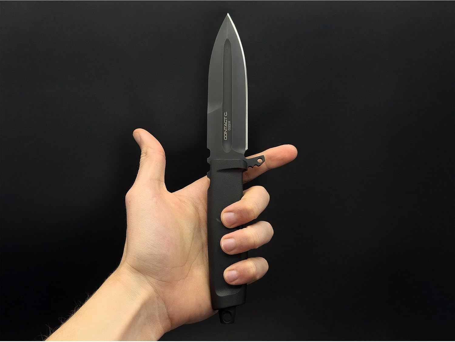 Extrema Ratio - Contact C (Black) Fixed Blade Knife, Böhler N690 Steel Blade Hardened to 58 HRC, Burnished Finish, Full-Tang Design, Ergonomic Forprene Handle, Precision Handcrafted in Italy